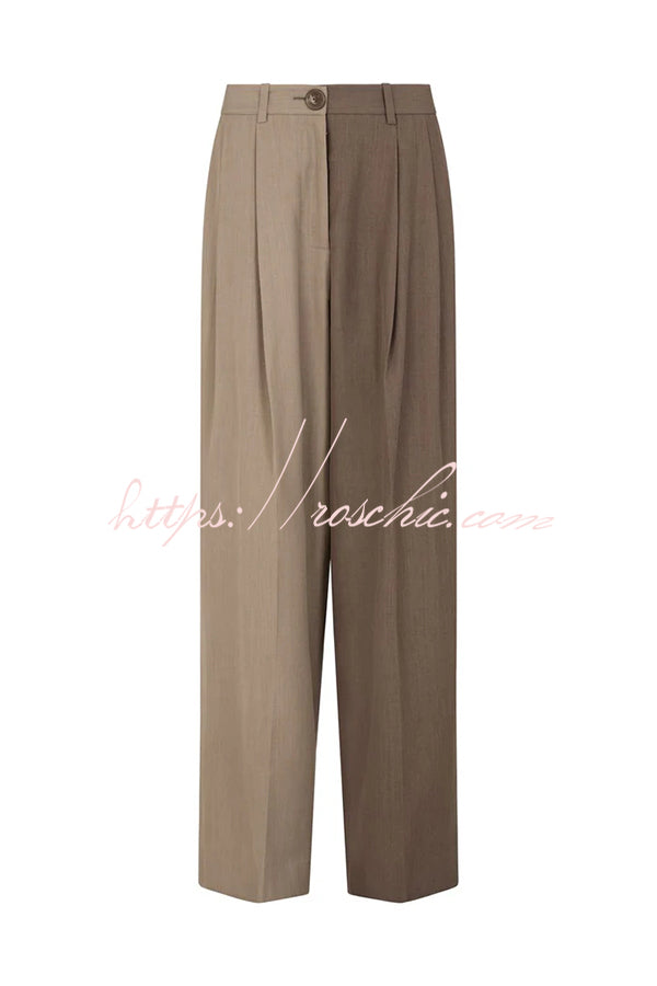 Two-Tone Oversized Blazer and Wide-Leg Pants Set