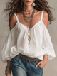 Langärmlige Boho-Bluse für Damen mit schulterfreiem V-Ausschnitt