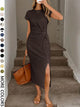 Waist Twist High Slit Sleeveless Midi Dress – Apricot