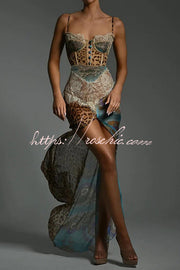 Chiffon Leopard Print Maxi Dress with High Slit