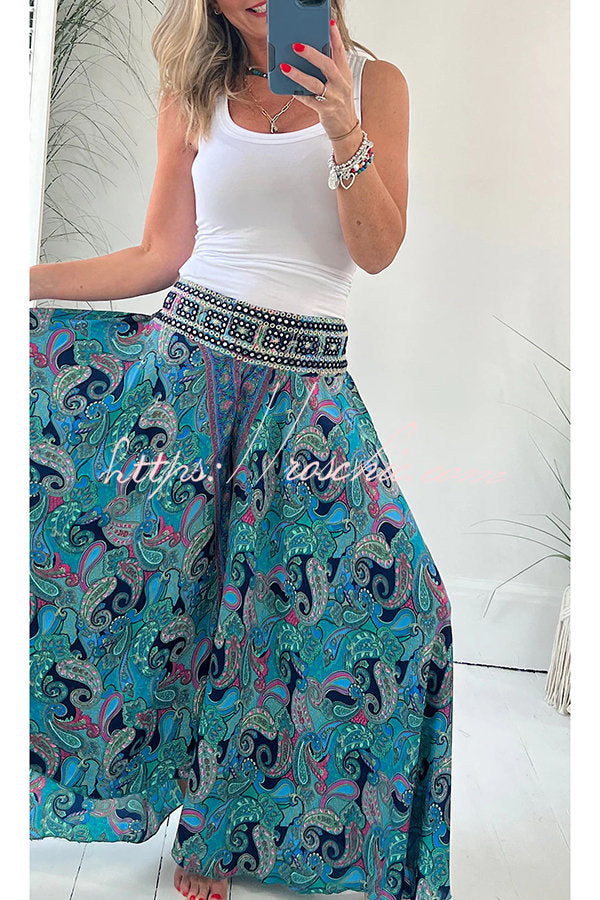 Paisley Print Elastic Waist Loose Pants with Pockets