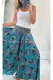 Paisley Print Elastic Waist Loose Pants with Pockets