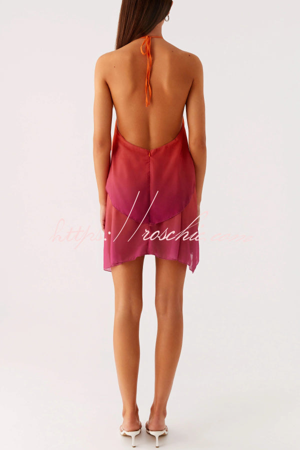 Gradient Halter Neck Backless Mini Dress – Loose Fit