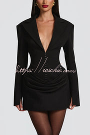 Slim-Fit V-Neck Mini Dress – Long Sleeve Office Style