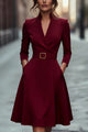 V-Neck Long Sleeve Fitted Midi Dress for Office Wear