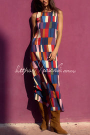 Linen Blend Color Block Sleeveless Maxi Dress