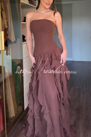 Off-Shoulder Maxi Dress with High Slit and Ruffle Detail