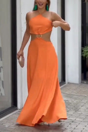 Halter Neck Backless Maxi Dress – Sleeveless Vacation Wear
