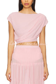 Chiffon Ruched Shoulder Crop Top | Short Sleeve Blouse