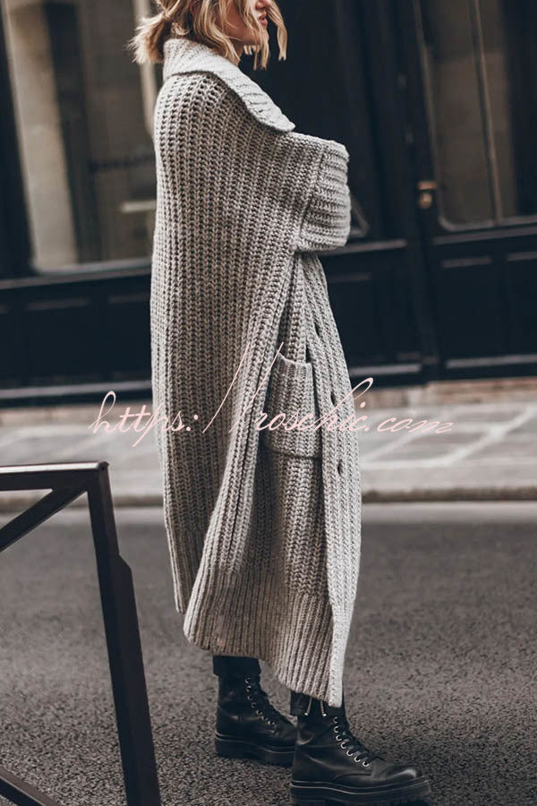 Chunky Knit Oversized Midi Cardigan with Pockets
