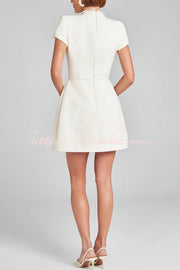 Tweed Pearl Trim Mini Dress with Pockets & Cap Sleeves