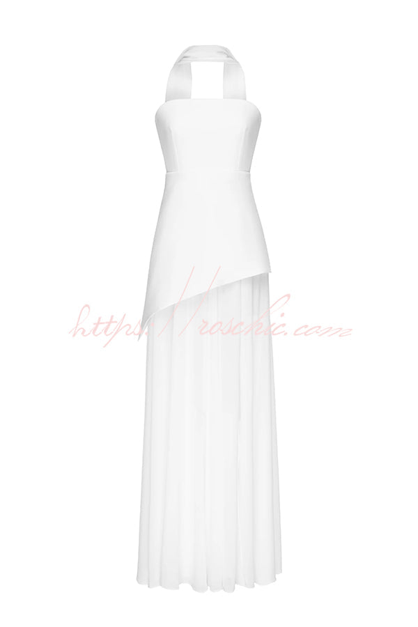Off Shoulder Chiffon Maxi Dress with Structured Top & Slit