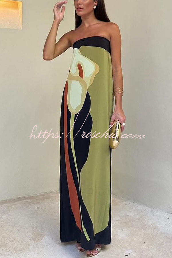 Abstract Floral Off Shoulder Maxi Dress – Vacation Loose Fit