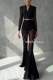 Pantalon taille haute en queue de poisson en maille – Tenue de soirée longueur cheville
