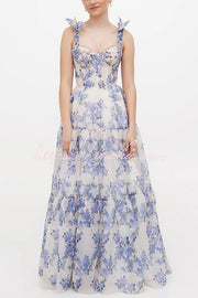 Organza Floral Print Sweetheart Maxi Dress – Sleeveless