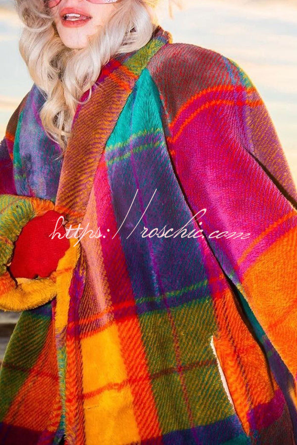 Plush Lined Color Block Lapel Coat – Long Sleeve