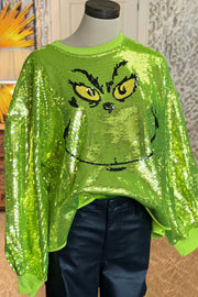 Grinch Sequin Long Sleeve Sweatshirt – Loose Fit