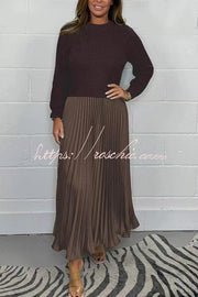 Knitted Maxi Dress | Round Neck Long Sleeve Patchwork