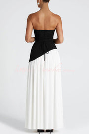 Off-Shoulder Chiffon Pleated Maxi Dress with Slit
