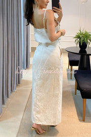 Ensemble débardeur brodé floral en lin mélangé et jupe taille haute