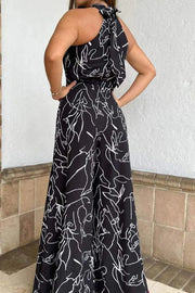 Abstract Print Halter Jumpsuit – Loose Fit Ankle Length
