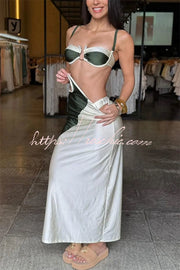 Colorblock Bikini & Maxi Cover-Up Dress Three-Piece Set