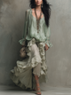 Mint Chiffon Ruffle Blouse & Layered Skirt Set