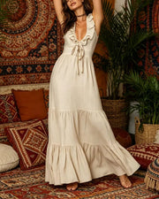 Deep V Ruffle Sleeveless Dress