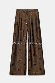 Sequined Wide-Leg Pants with Pockets – Loose Fit