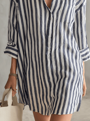 Blue & White Striped Oversized Shirt Mini Dress