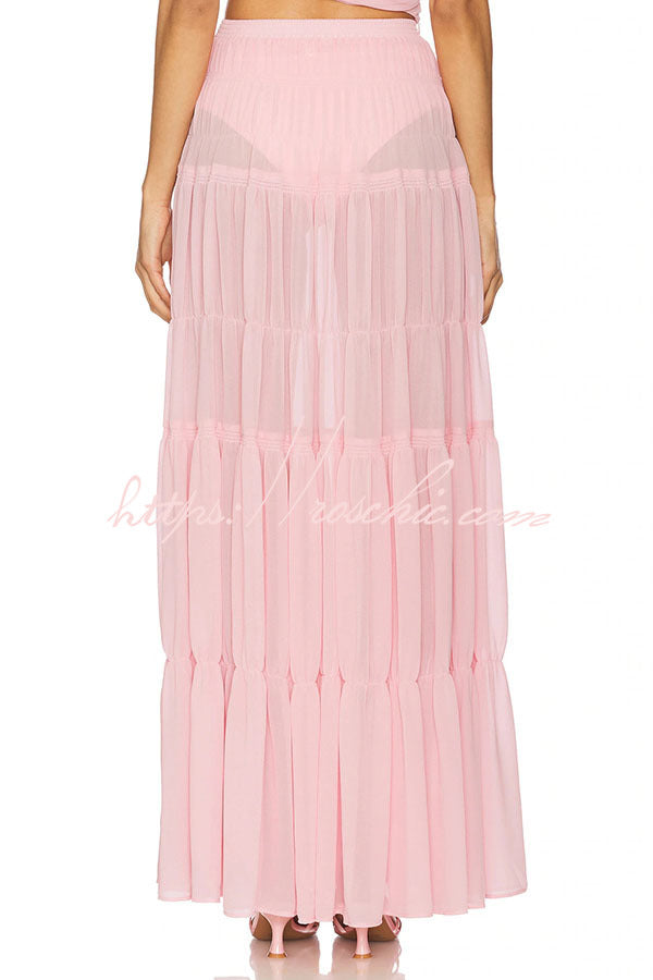 Chiffon Layered A-Line Maxi Skirt with Elastic Waist