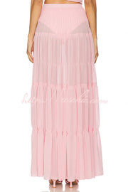 Chiffon Layered A-Line Maxi Skirt with Elastic Waist