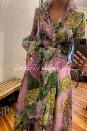 Tulle Floral Print Maxi Skirt with Elastic Waist and Pockets