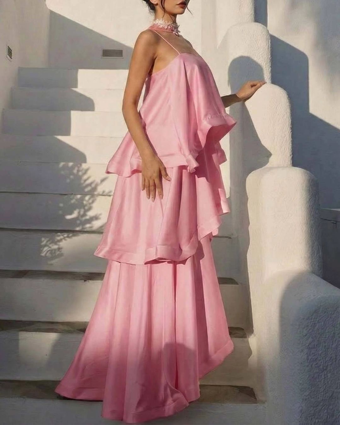 Three-Layer Ruffle Maxi Dress