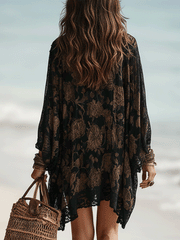 Sheer Floral Lace Kaftan Mini Dress – Bohemian Style