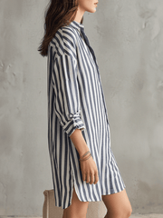 Blue & White Striped Oversized Shirt Mini Dress