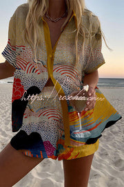 Cloud Print Loose Shorts Set with Elastic Waist