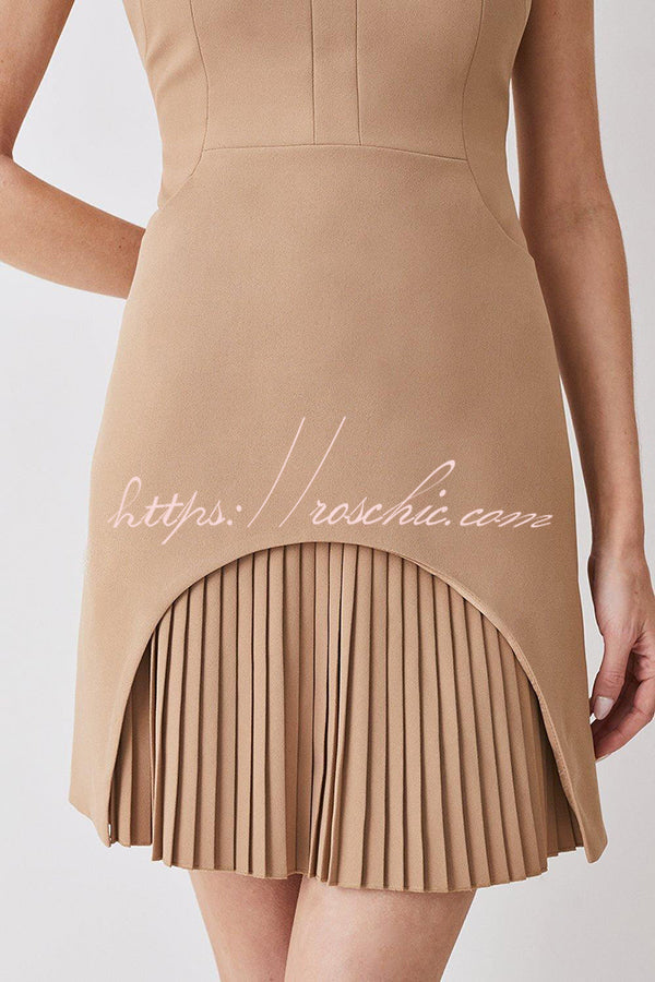 Military-Inspired Cap Sleeve High Neck Mini Dress