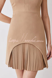 Military-Inspired Cap Sleeve High Neck Mini Dress