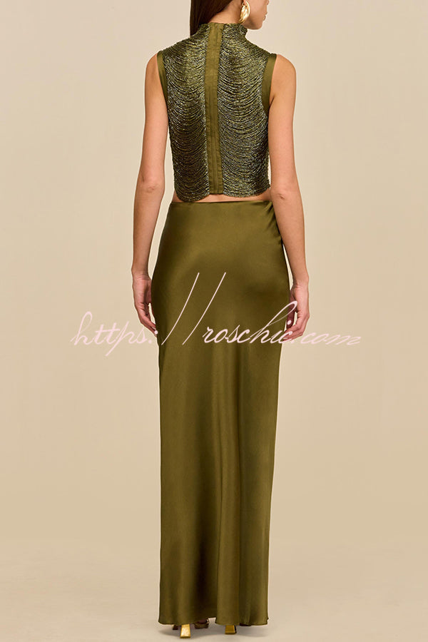 Glossy Arc Tassel High Neck Tank Top | Party Wear