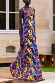 Color-block Plaid Print Sleeveless Maxi Dress – Loose Fit