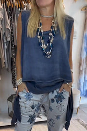 Sleeveless Loose Casual Top – Fake Two-Piece Irregular Hem