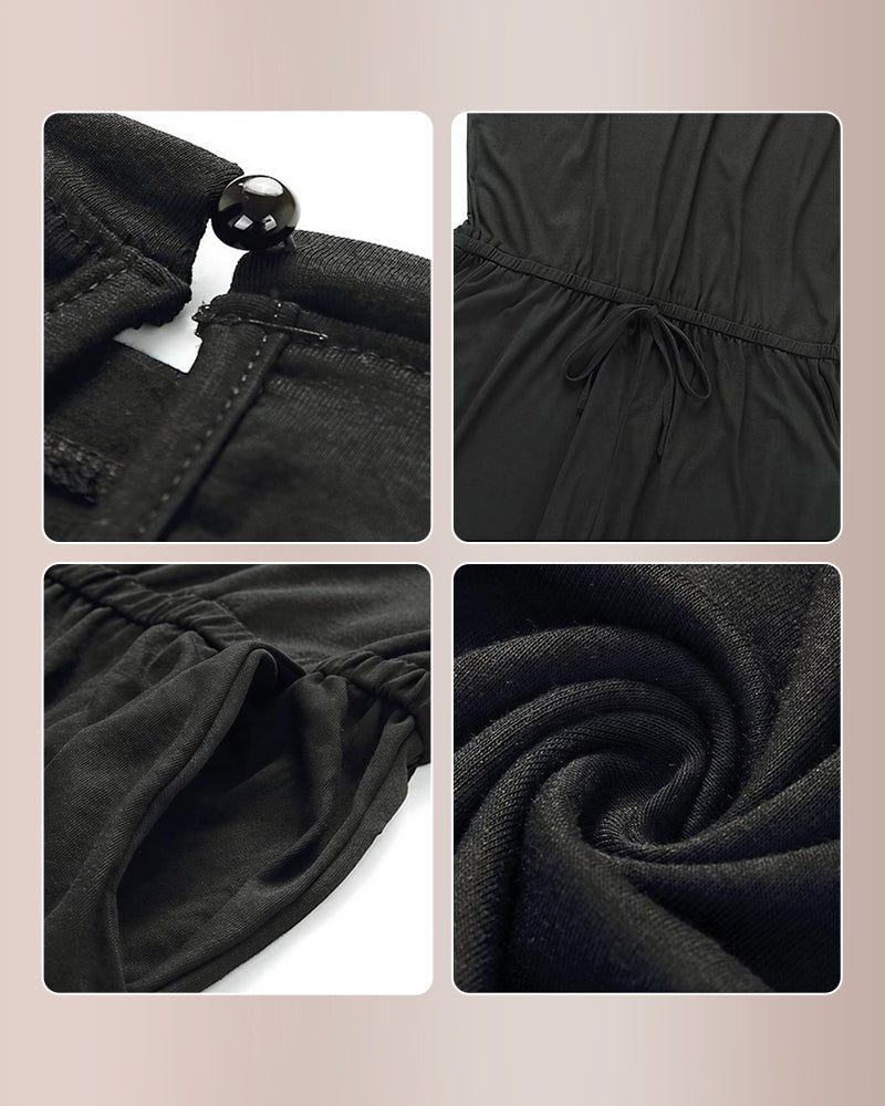 Off-Shoulder Short Sleeve Jumpsuit with Drawstring Waist