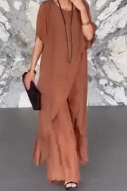 Chiffon Wide-Leg Pants Set | Loose Short Sleeve Top