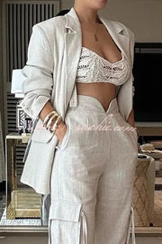 Women's Lapel Long Sleeve Loose Jacket & Straight Leg Pants Set