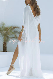 Linen Blend Ruched Shoulder Maxi Dress | Vacation Cover Up