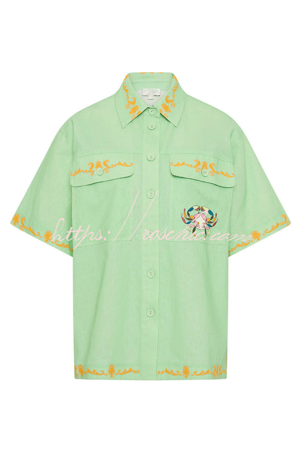 Linen Blend Short Sleeve Shirt & Shorts Set – Loose Fit