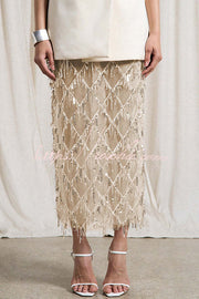 Sequin Mesh Tassel Midi Skirt – Party & Vacation Style