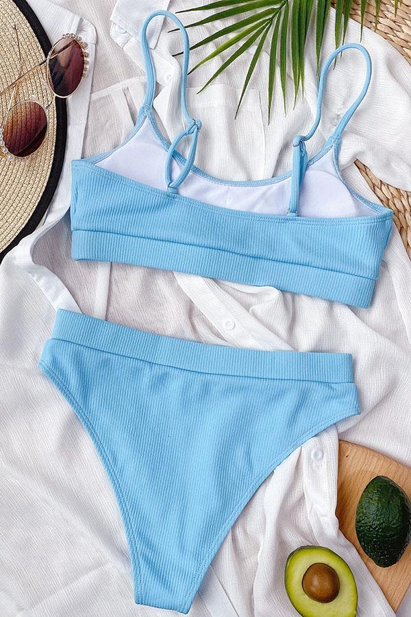 Purple Rib-Knit High-Waisted Padded Tankini Top