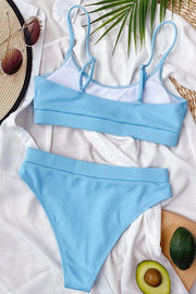 Purple Rib-Knit High-Waisted Padded Tankini Top